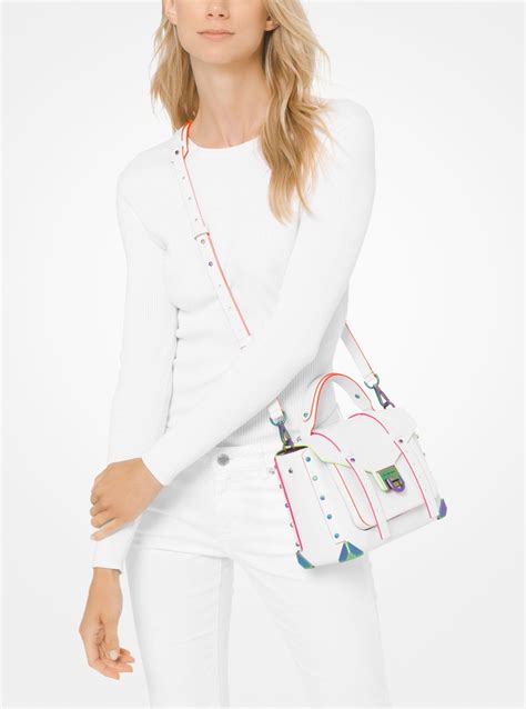 michael kors manhattan medium white|Michael Kors medium leather satchel.